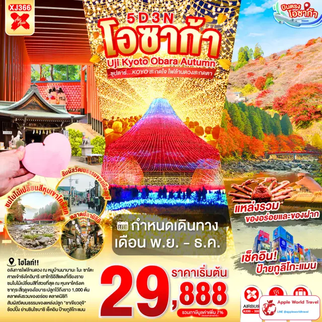 ทัวร์ญี่ปุ่น โอซาก้า อุจิ เกียวโต โอบาระ ใบไม้เปลี่ยนสี