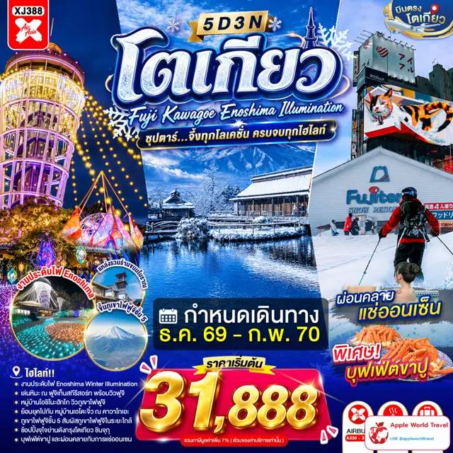 ทัวร์ญี่ปุ่น โตเกียว ฟูจิ คาวาโกเอะ เอโนชิมะ ชมไฟ 5 วัน 3 คืน