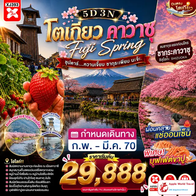 ทัวร์ญี่ปุ่น โตเกียว ฟูจิ คาวาซึ ซากุระ 5 วัน 3 คืน