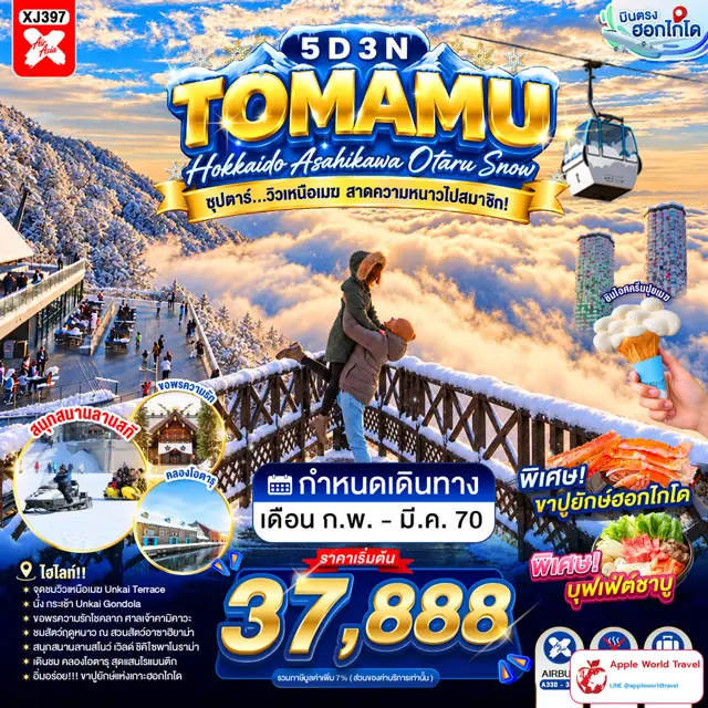 ทัวร์ญี่ปุ่น ฮอกไกโด โทมามุ อาซาฮิกาวะ โอตารุ ลุยหิมะ 5 วัน 3 คืน