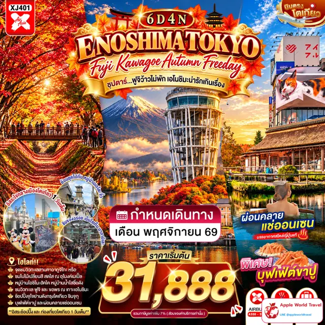 ทัวร์ญี่ปุ่น โตเกียว ฟูจิ คาวาโกเอะ เอโนชิมะ ใบไม้เปลี่ยนสี มีวันอิสระ
